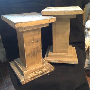 Wood Display Stand-Pedestal-Block-Column-Riser/Floral Plant Holder or Object D’Art/Wedding/Lg Primitive Architectural 2pc Set/Vintage 1930