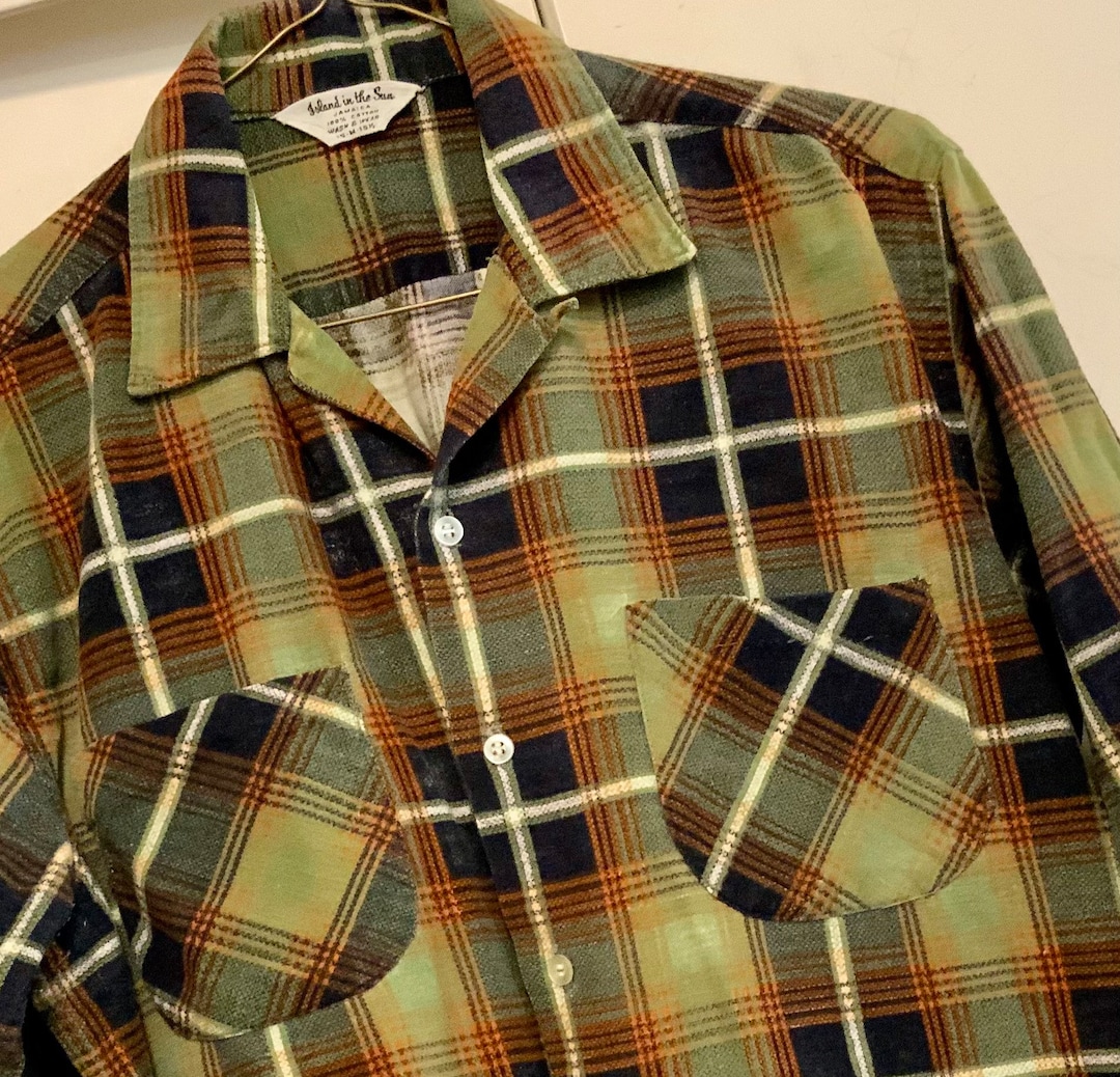 60s island in the Sun Jamaica Flannel Shirt/button-up/green - Etsy