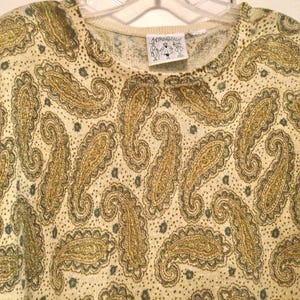 Anthropologie Knit Sweater/Pullover/Green Paisley Print/Crew-Neck/Long-Sleeve/Fall-Autumn-Winter/Woman’s Medium (Chest 40”) Vintage 1980 image 3