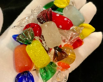 Murano (?) Glass Candy Bowl Filler Set/Craft Supply/Party Decor/12 Piece/Vintage