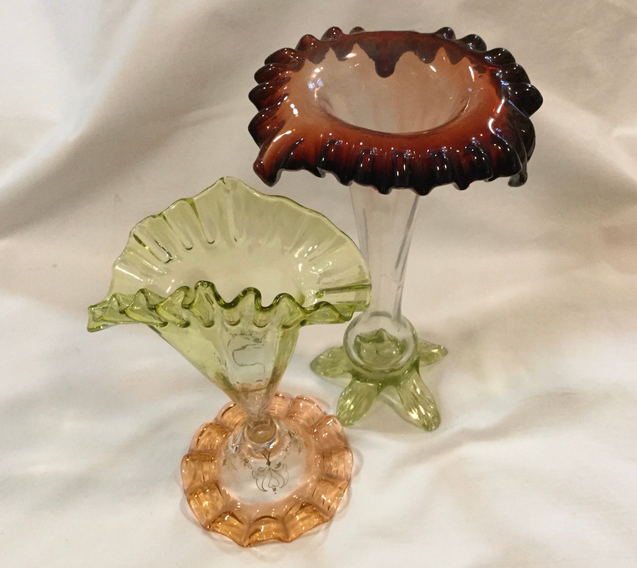 Vintage Art Glass Vase Pair Blown Glass Victorian Floral Etsy UK