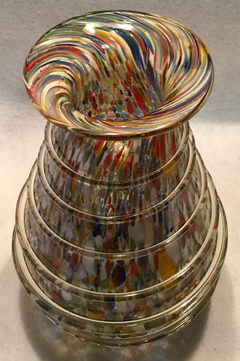 Blown Glass Vase End of Day Art Glass/Multicolor Mixed Confetti/Pontil/Applied Ribbon Trim/Small 4 x 6/Handblown-Handmade/Vintage image 6