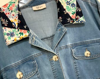 Jean Jacket/Barn Jacket/Chore Coat/Blue Denim/Button Up/Pockets/Patchwork/Style & Co/Woman Size XL (chest 42”) Vintage