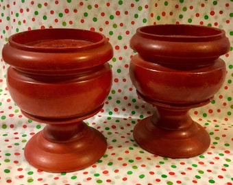 Swedish Candleholders Candlesticks Set/Red Carved Wood/Hand-Turned/Scandinavian/Christmas/Valentine’s Day/Large/Handmade/Vintage