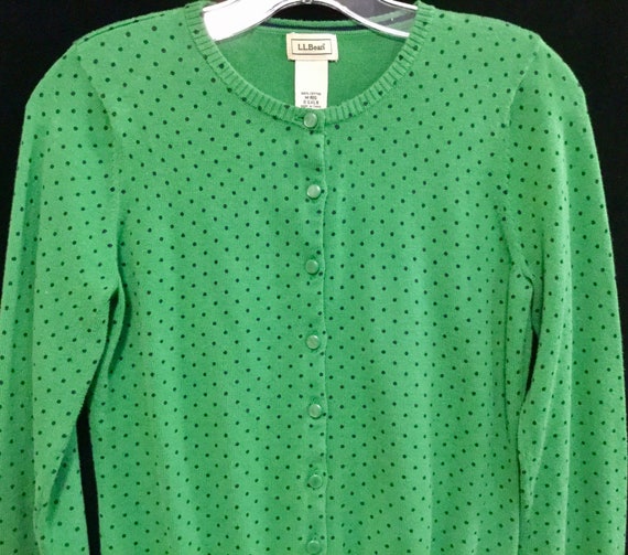 LL Bean Cardigan Sweater/Green Polka-Dot Print/Co… - image 3