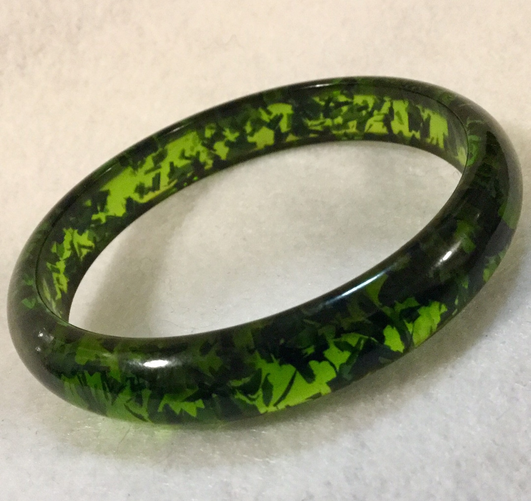 Prystal Bakelite Bangle Bracelet/prystal Lucite Plastic Clear Green Apple Juice ...