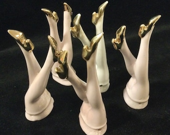 Half-Doll Pin Cushion Leg Parts Set/Ceramic Porcelain China/Germany 5 Piece/Vintage