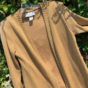 Gold Metallic Cardigan Sweater-Jacket-Shacket-Coat/Saks Fifth Avenue/Ruth Norman Folio/Woman’s Extra-Small/Dressy Formalwear/Vintage 1980