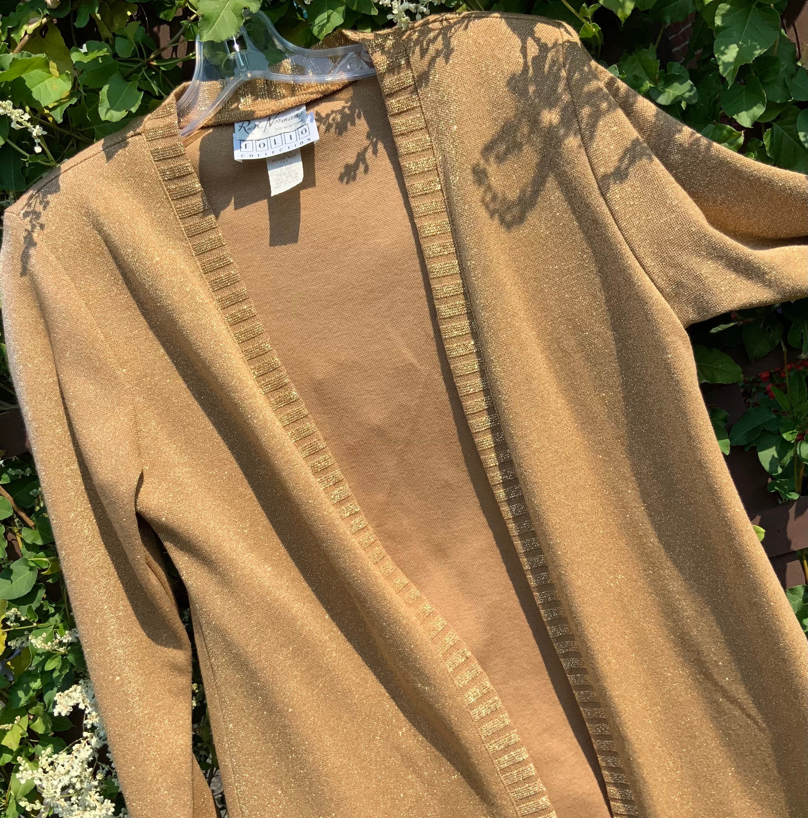Gold Metallic Cardigan-sweater-jacket-shacket-coat/saks Fifth Avenue/ruth  Norman Folio/woman Size Extra-small/dressy Formalwear/vintage 1980 - Etsy