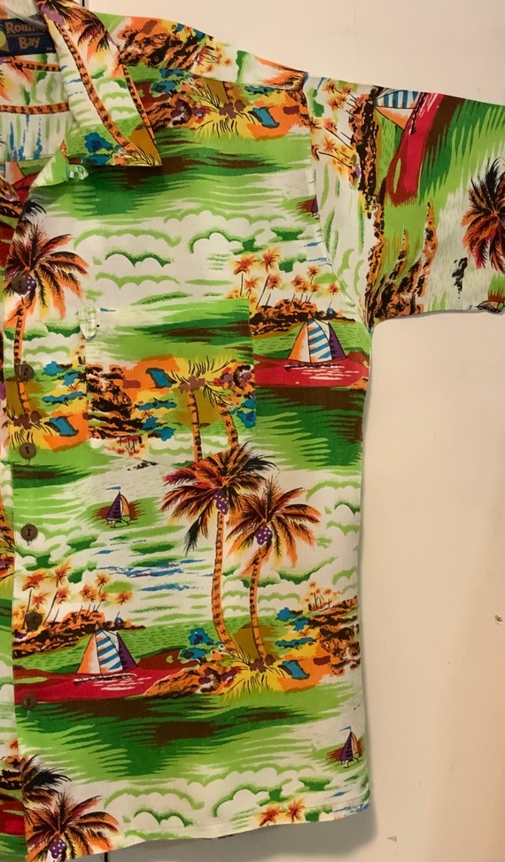 Vtg Hawaiian Shirt/Red & Green Tropical Print/Par… - image 3