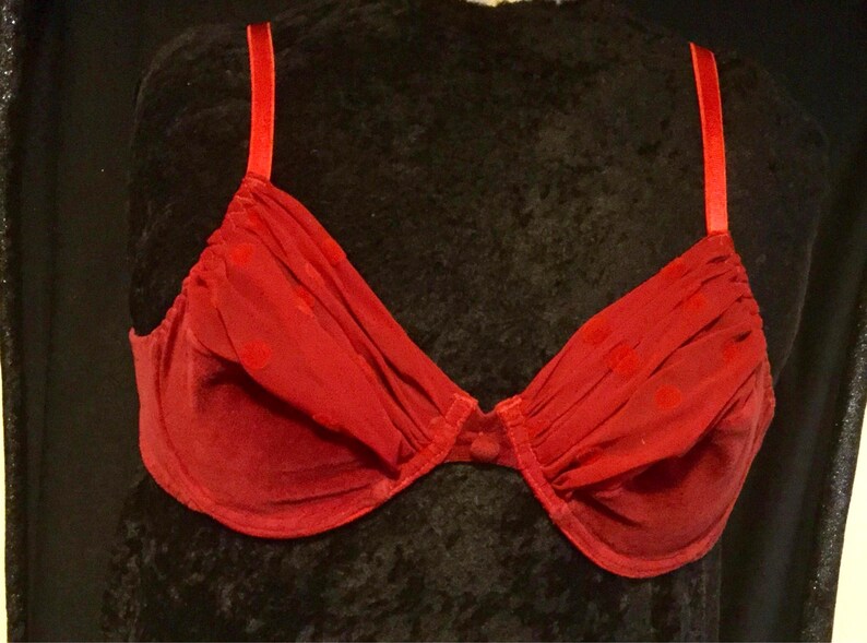 Red Velvet Bra Bralette/carol Maloney/draped Chiffon/size 38b/underwire ...