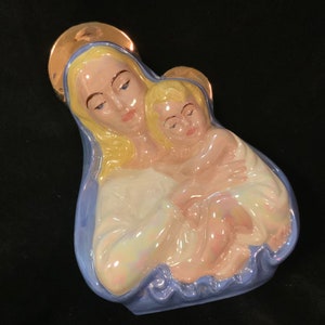 Madonna & Christ Child Figurine-Knick Knack/Jesus/Virgin Mary/Religious Catholic Statue/Ceramic/Hand-Painted/Christmas/Large 8”/Vintage