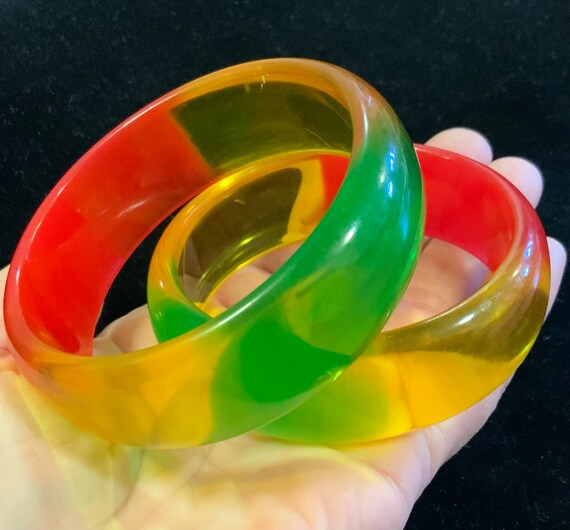 Plastic Bangle Bracelet/Matched Set/Neon Fluoresc… - image 2