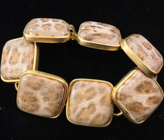 1980s “Dauplaise” Leopard Bracelet/Faux Leather A… - image 1