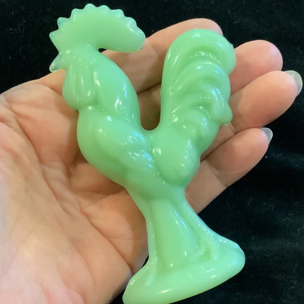 Green Jadeite Figurine/Rooster-Chicken-Hen/Depression-Style Collectible/Milk Glass/Repro/Farmhouse Kitchen Decor