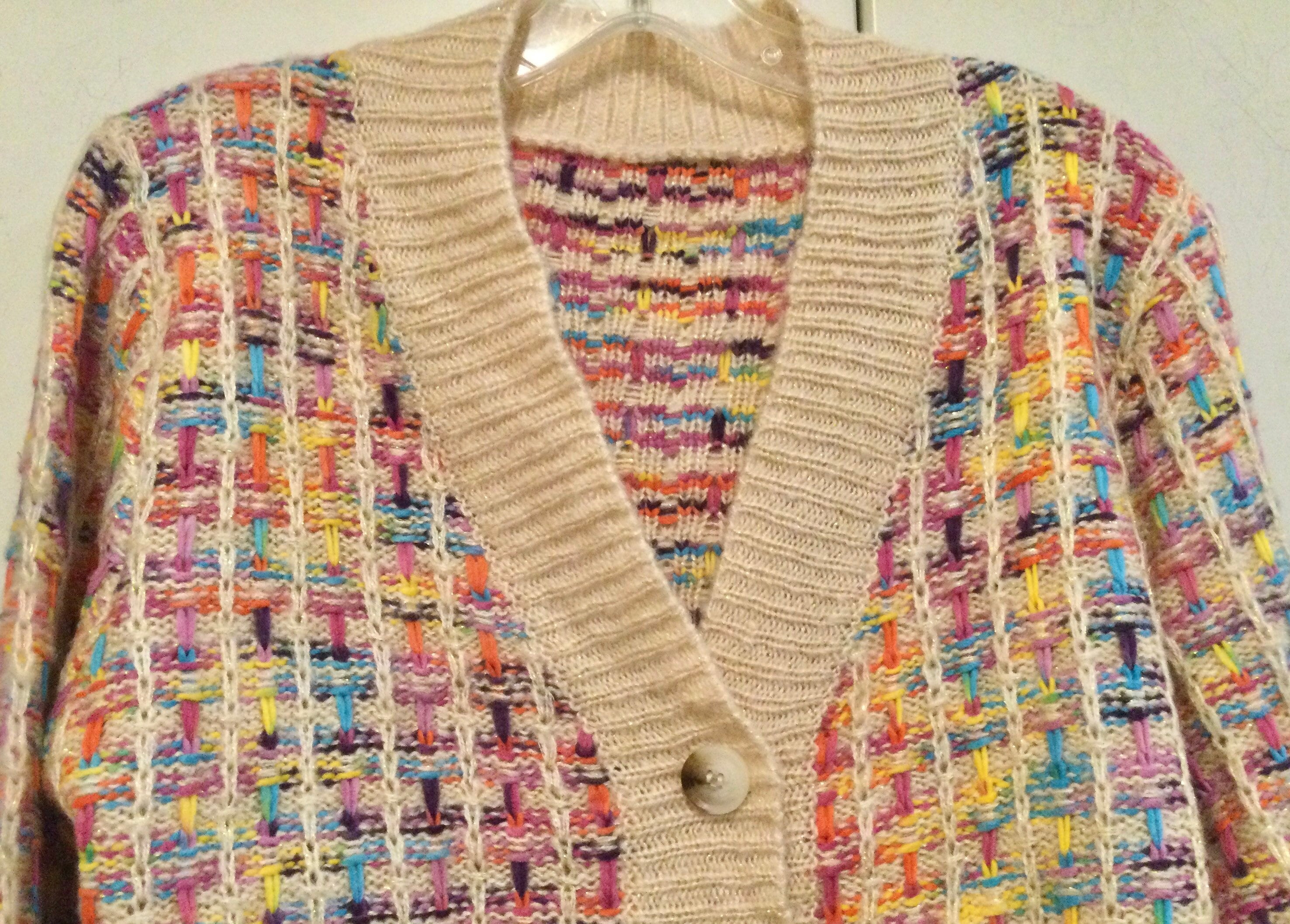 90s Pastel Cardigan Sweater Multicolor Goldmetallic Knit Etsy