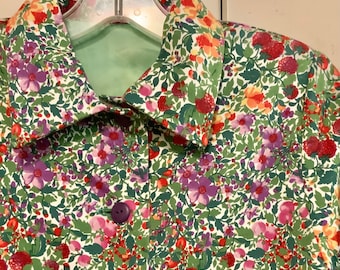 Floral Blazer-Coat-Jacket-Shacket/Cottagecore/Multicolor Print/Short/Preppy/Spring-Summer/Woman (chest 36”) Hand-Sewn/Handmade/Vintage