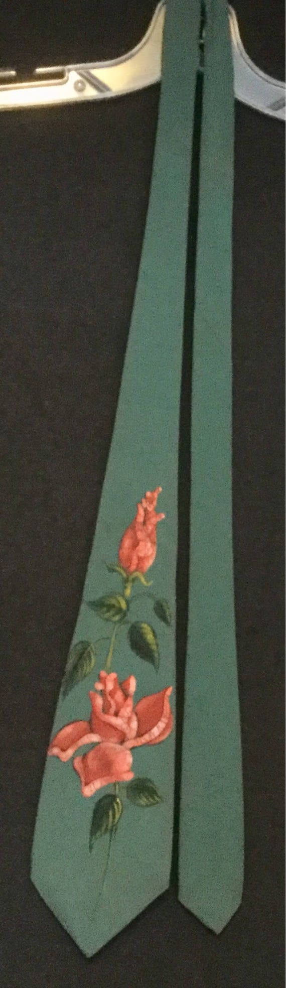 50s HP Floral Tie Necktie/Hand-Painted/Rose Flowe… - image 3