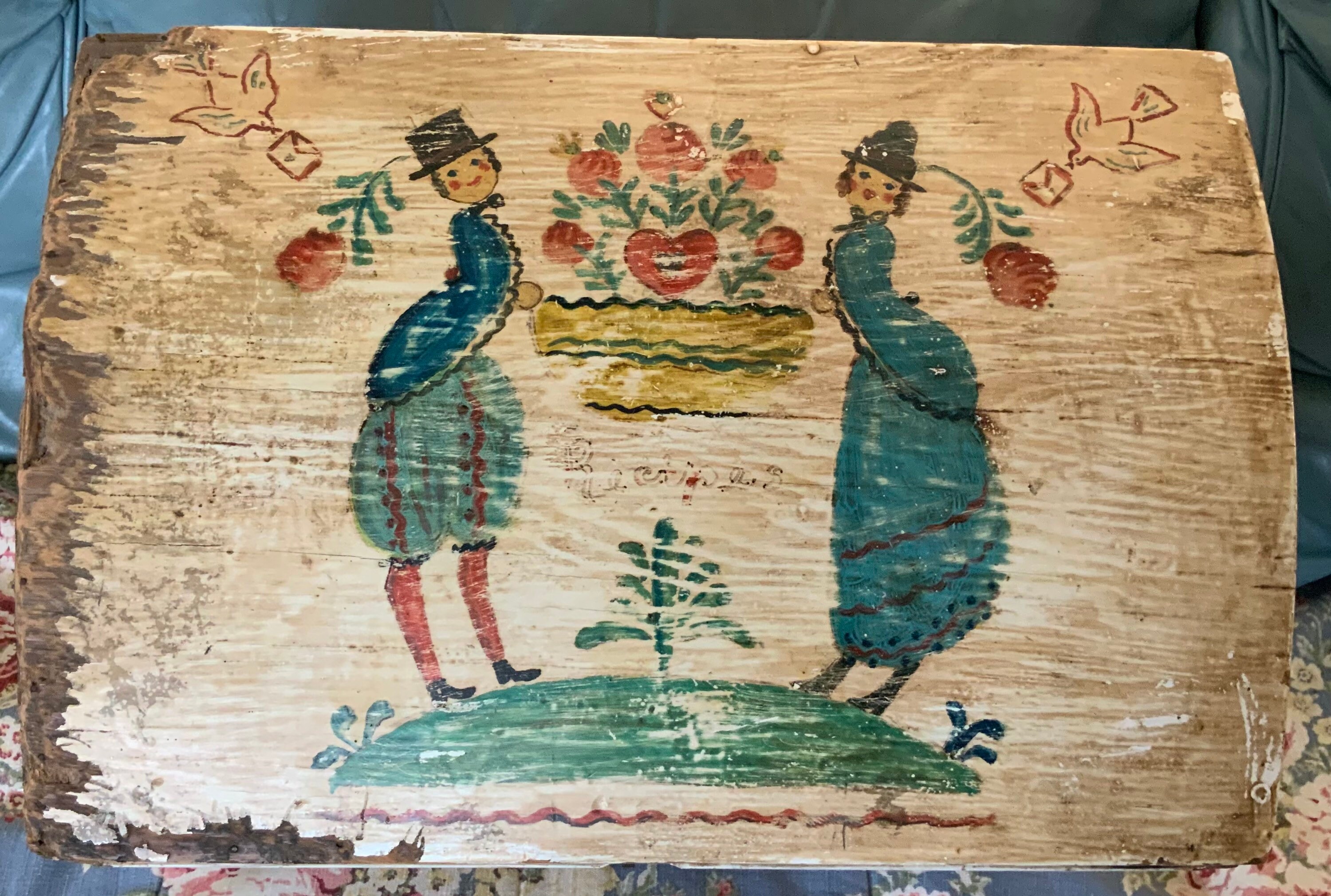 Peter Hunt Chest-trunk-recipe Storage Box/hand Painted Wood Folk Art ...