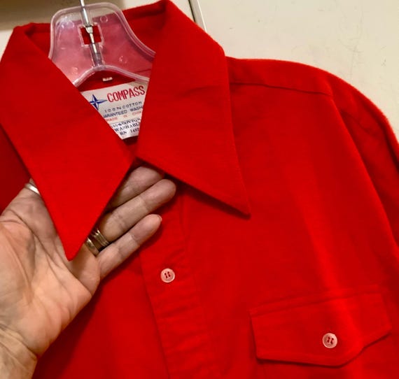 Red Flannel Shirt/Solid Red/Compass/Button Up/Dag… - image 5