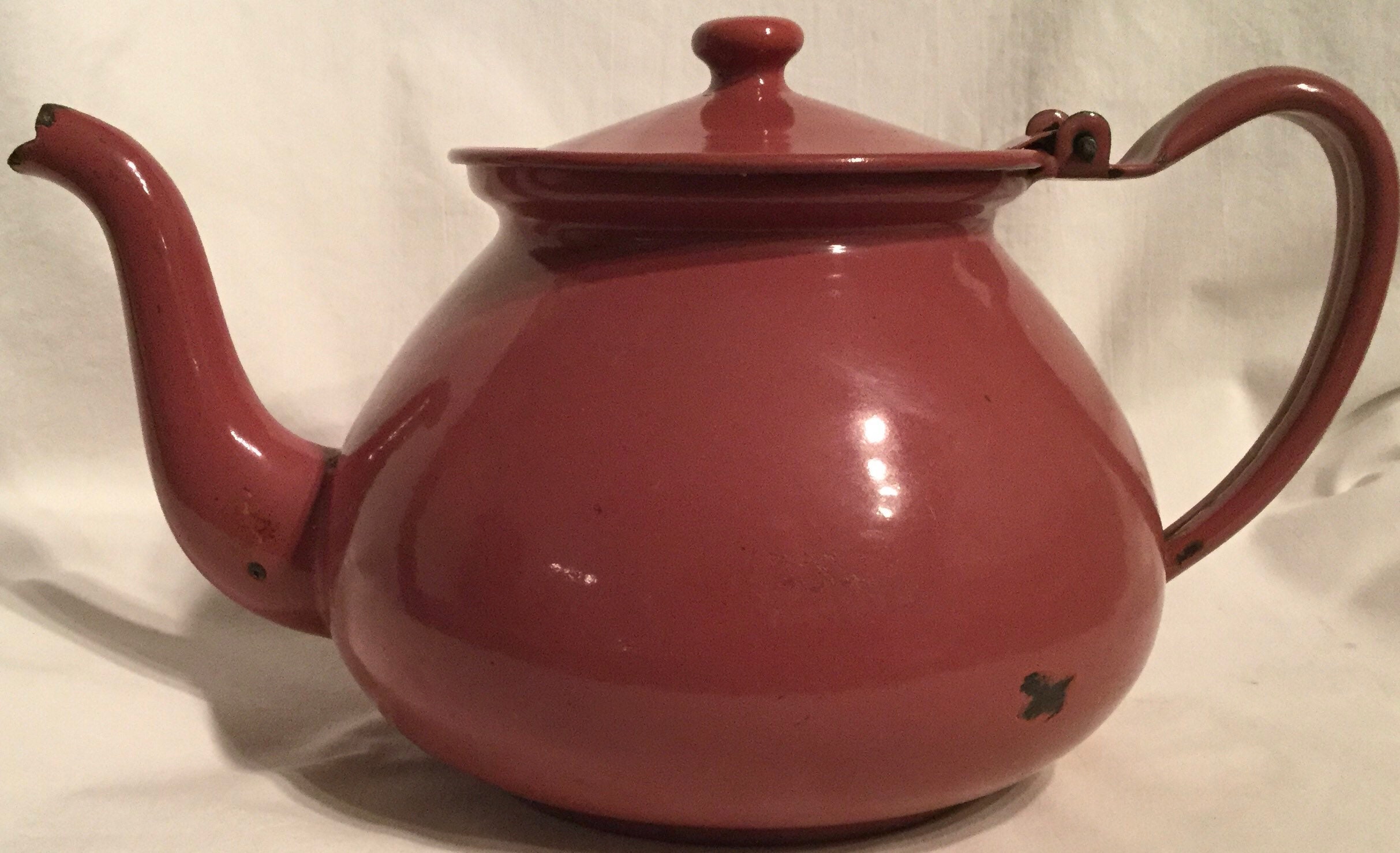 1950s Metal Enamelware Teapot Kettle Rare Pink/mauve Enamel Etsy