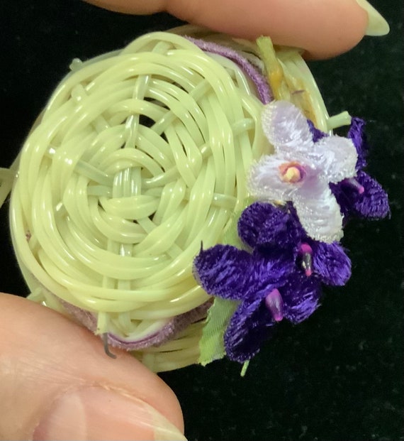 Easter Bonnet Hat Pin-Brooch/Woven Plastic Wicker… - image 3