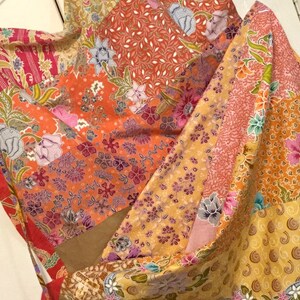 Patchwork Skirt/Wrap/Cottagecore/Floral Batik Print/Pink-Orange-Red-Tan/Knee Length/Adjustable Waist/Woman's Sm-Med-Lg/Vintage