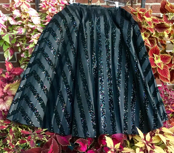 1950s Black Cocktail Skirt Long Full Maxi Velvet T