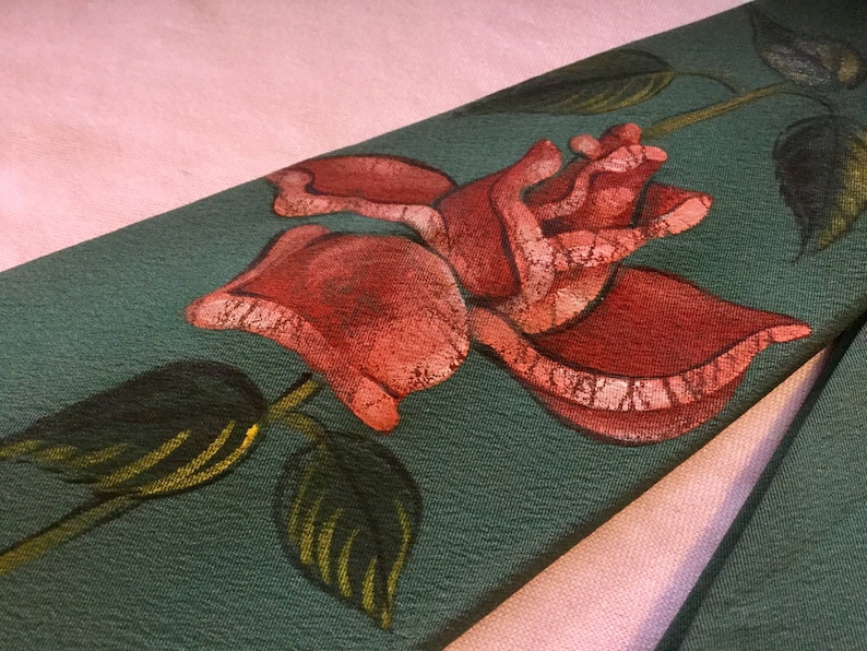 1940s Tie Necktie Hand-Painted Floral Print Rose Flower RedPinkBlueTealGreen Mens Unisex Vintage 1950s