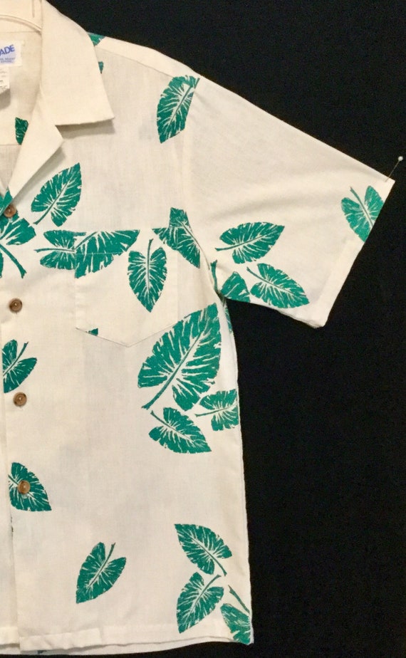 Barkcloth Hawaiian Shirt “Andrade” Tropical Leaf … - image 4
