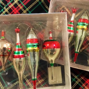 Dept 56 Nautical Christmas Ornaments/Fishing Ornament/Lure/Bobber/Mercury Glass/Blown-Glass/Coastal Beach/8 Piece SET/NOS/Vintage 1990s