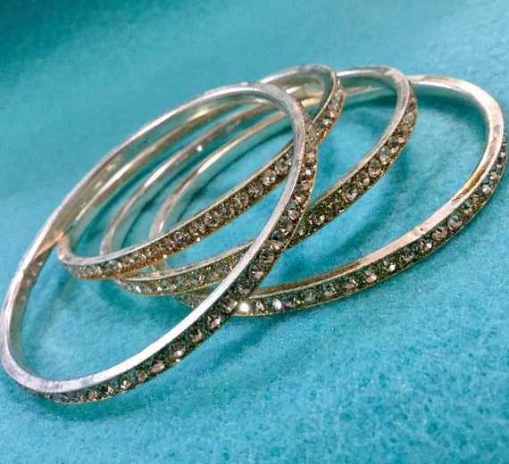 Rhinestone Stacking Bangle Bracelets/Clear Crysta… - image 2