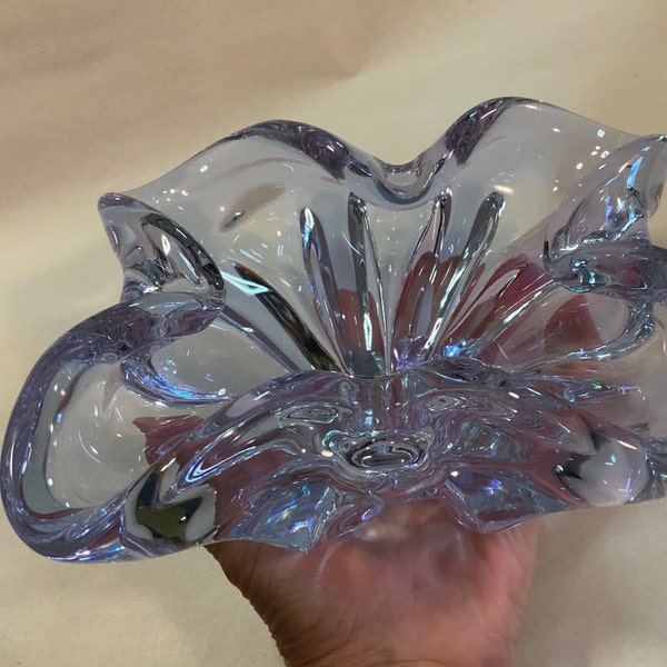 Murano? Glass Candy Dish-Bowl-Ashtray/Lavender-Purple/Handblown Venetian Art Glass/Ruffled-Pulled-Stretched/Large 10.5”/Vintage Mid-Century
