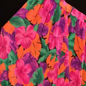 Vintage Pink Floral Maxi Skirt/Hawaiian Print/Fluorescent Neon Hibiscus Flowers/Cotton Gauze Fabric/Elastic-Waist/Woman's Size XL/Vintage image 1