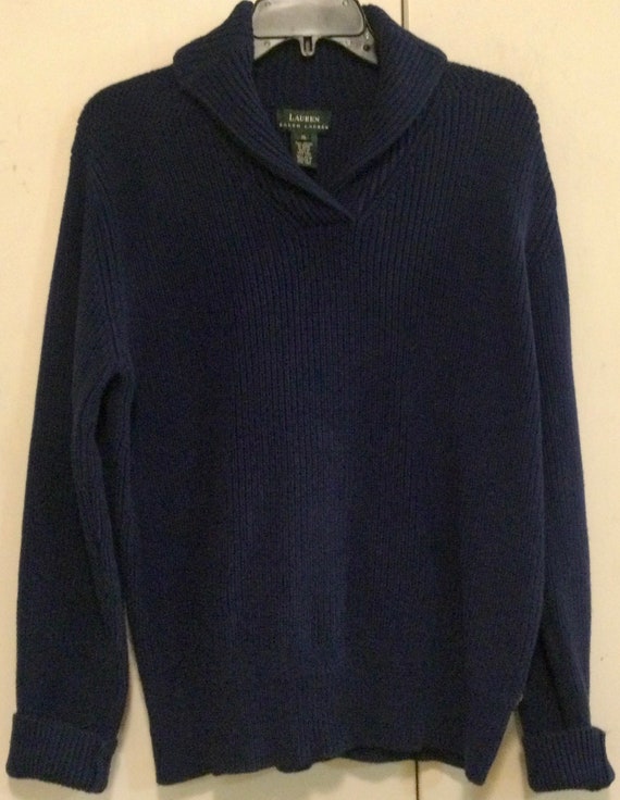 1980s Ralph Lauren Pullover Sweater/Navy Blue Cot… - image 3