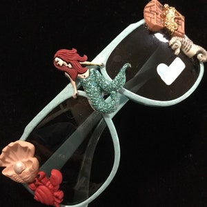 Child Sunglasses/Beaded Sunglasses/Mermaid-Seahorse-Seashell-Crab/Nautical-Beachy/Girl-Kid-Youth/Size Small/Handmade