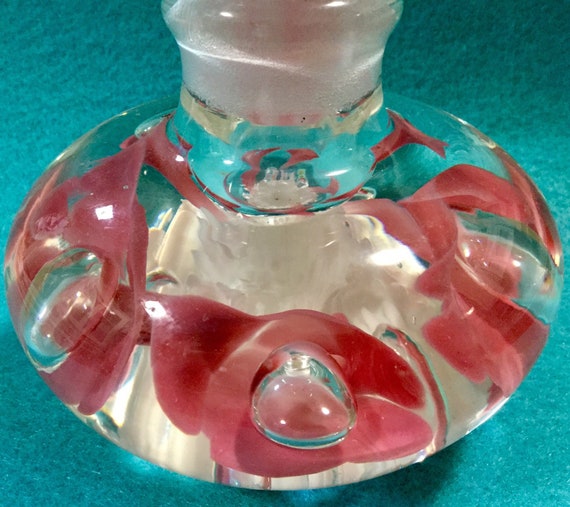 Perfume Bottle Pink Paperweight Art Joe St. Clair Art Glass Floral Perfume
