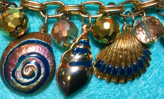 Shell Multi Charm Bracelet/Nautical/Seashells/Dan… - image 1