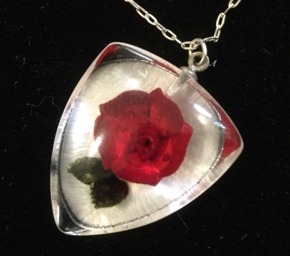 50s Lucite Floral Pendant Necklace/Sterling Silve… - image 1