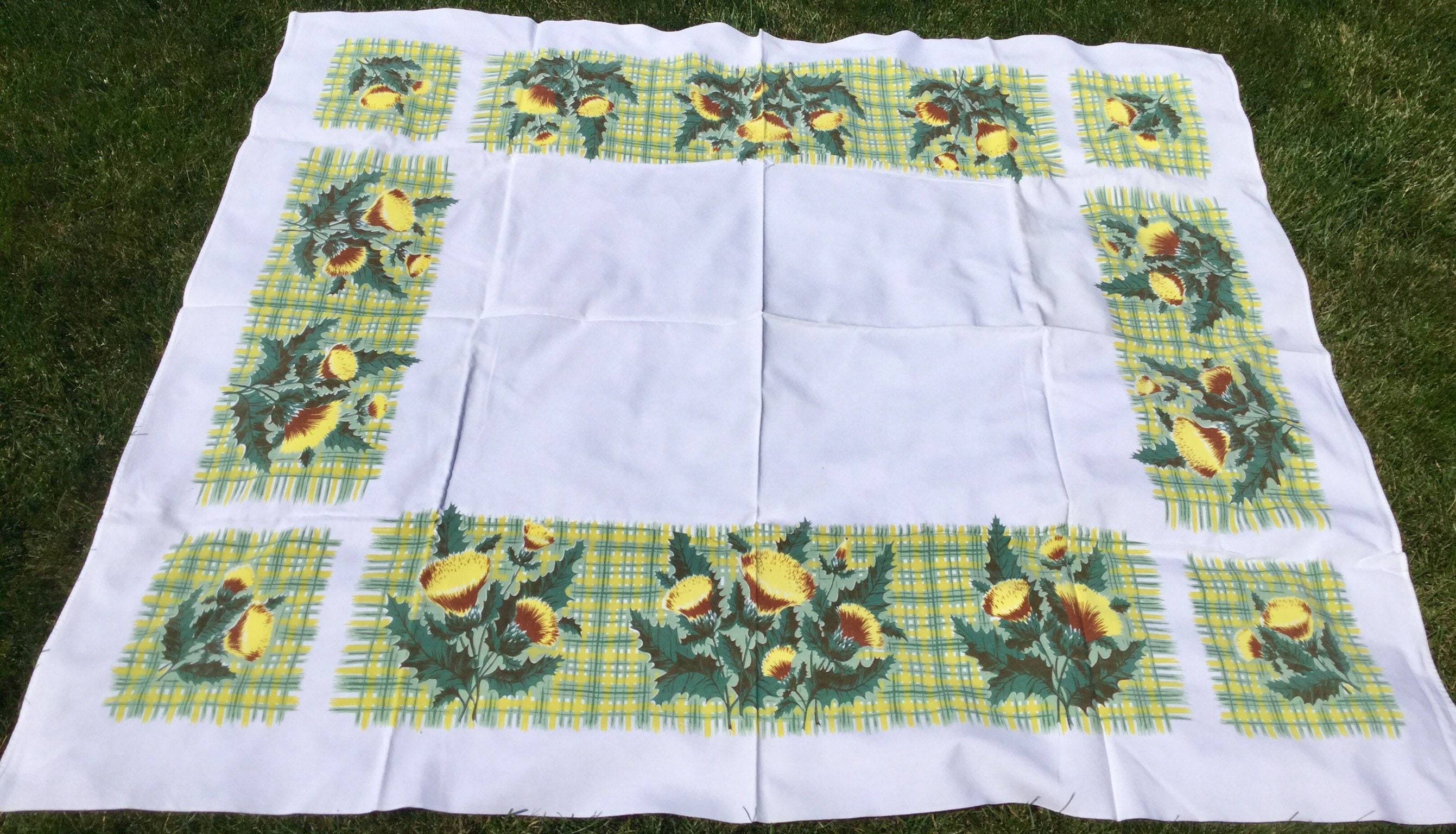40s Floral Tablecloth california Hand Prints Green Etsy