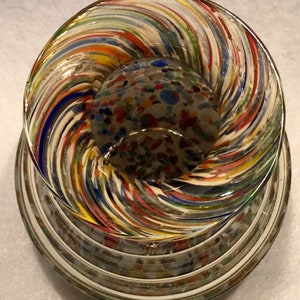 Blown Glass Vase End of Day Art Glass/Multicolor Mixed Confetti/Pontil/Applied Ribbon Trim/Small 4 x 6/Handblown-Handmade/Vintage image 9