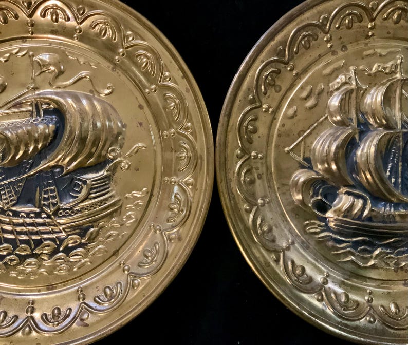 Coastal Wall Art Ship Plate Plaque Set/nautical Decor/matched Pair ...