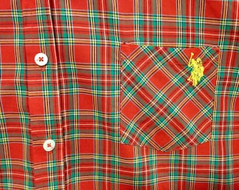 Woman’s Polo Red Plaid Blouse-Shirt-Top/“US Polo Assn”/Scottish Tartan/Royal Stewart Print/NWT/Christmas/Size XL (chest 46”) Vintage