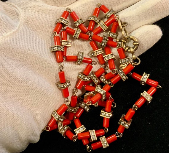 J. Crew Beaded Necklace/Rhinestone/Faux Red Coral… - image 6