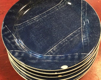 Blue Ceramic Plate/Broken Craft Supply for Mosaic Shard Pique-Assiette Repurposing/“Ceramica Quadrifoglio”/Italy/Denim Print/6pc SET/Vintage