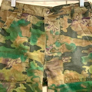 Camouflage Jeans-Pants-Slacks/Hand-Painted Tie Dye/Free People/We The Free/Green Camo/Relaxed Fit/Straight Leg/Women/Waist 27”/Handmade image 1