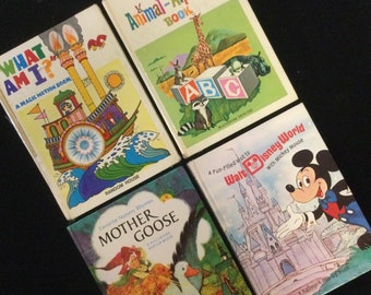 Popup Board Books/Mother Goose Animal-Alphabet Rhymes/Walt Disney World w/Mickey/What Am I Motion Book/Hallmark/Random House/4pc SET/Vintage