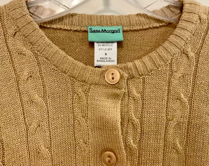 80s Gold Metallic Cardigan Sweater/cableknit/acrylic Polyester sara