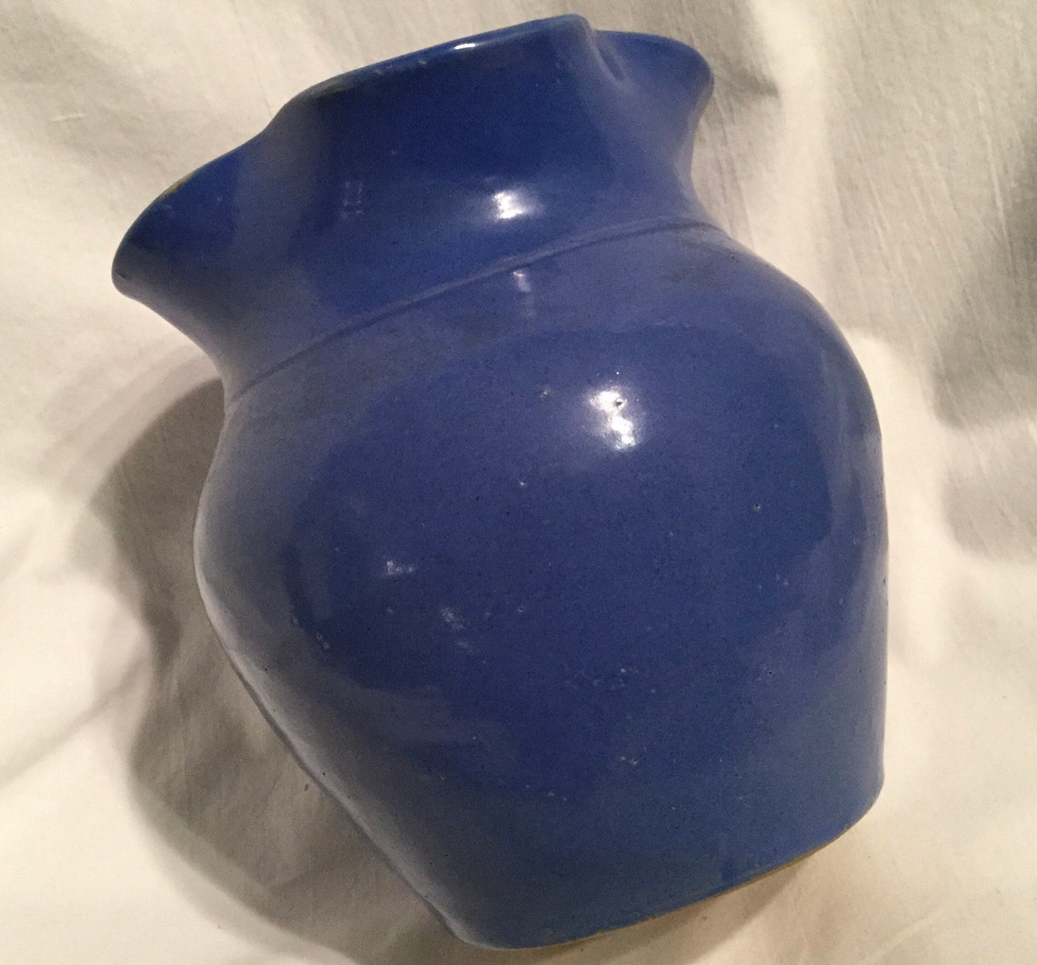 Vintage Blue Pottery Vase/planter/pot Ruffled Rim Unsigned Etsy