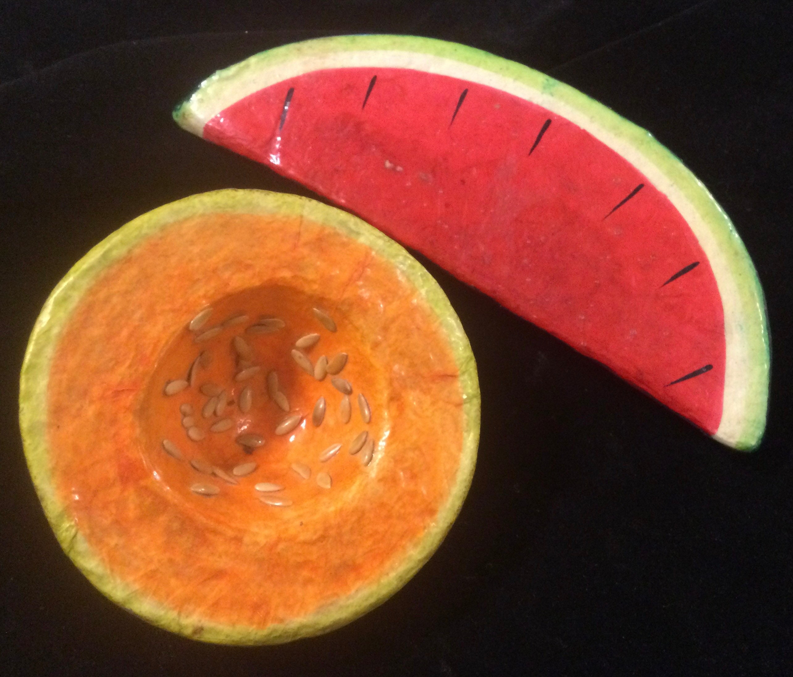 Paper Mache Fruit Pair Watermelon & Cantaloupe Faux Fruit Etsy